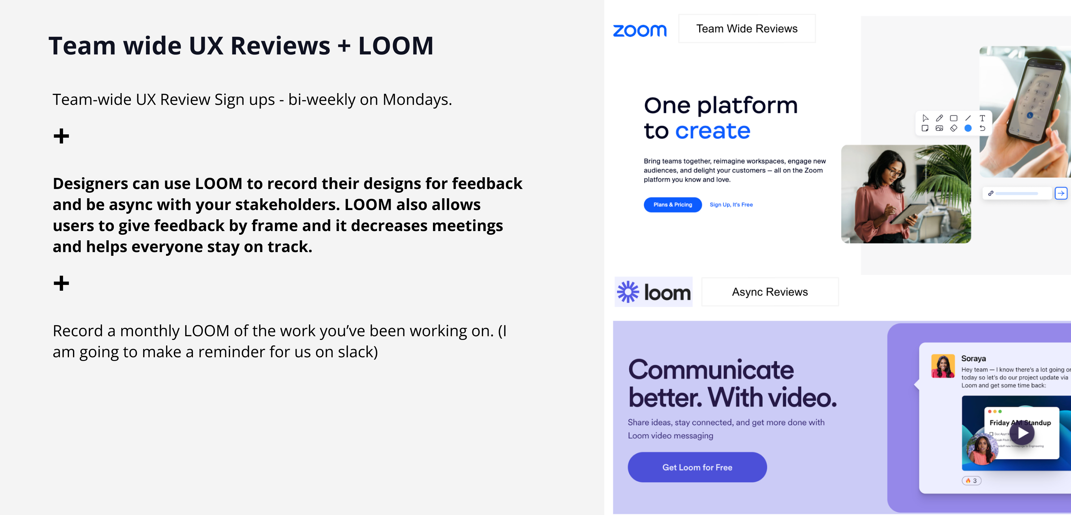 Team-wide UX Reviews and async Loom feedback